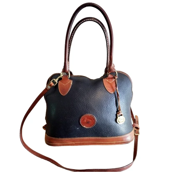 Vintage Dooney And Bourke Large Doomed Satchel Black And Brown Leather - Picture 2 of 10